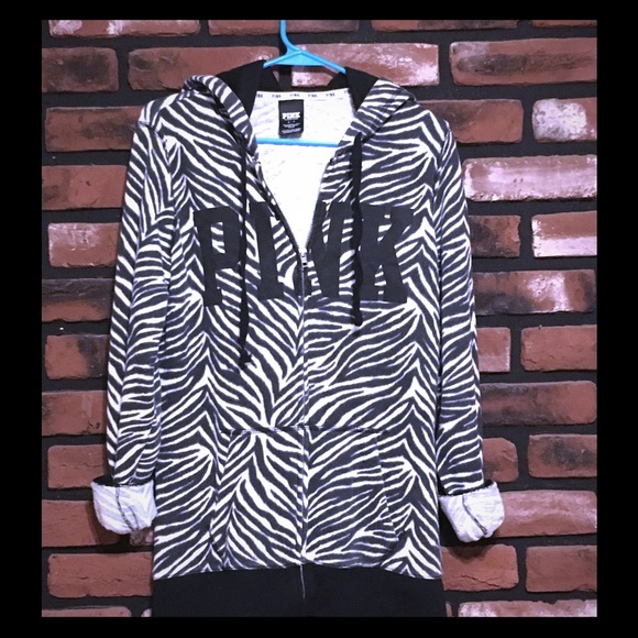 PINK Victoria's Secret Tops - Rare PINK zebra 🦓 hoodie PINK Victoria's Secret Tops - Rare PINK zebra 🦓 hoodie